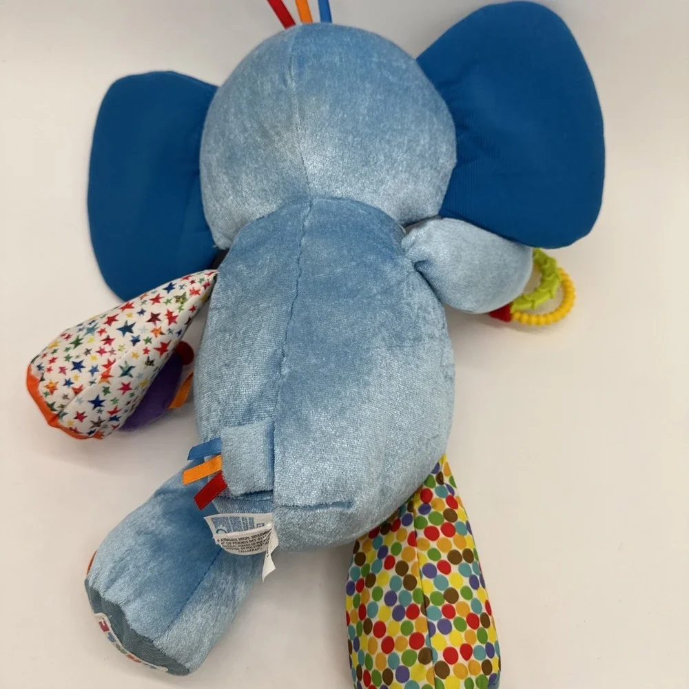Eric Carle Blue Elephant Activity Plush Button Zip Mirror Teether Chime Toy